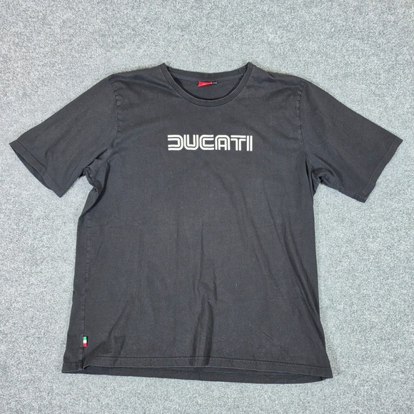 Ducati Mens Black Logo Graphic Short Sleeve T-Shirt Size 3XL Italian Flag Tab